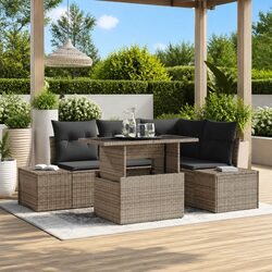 Garden Sofa Set 5 Pieces Grey Outdoor Furniture Poly Rattan Sectional with Table