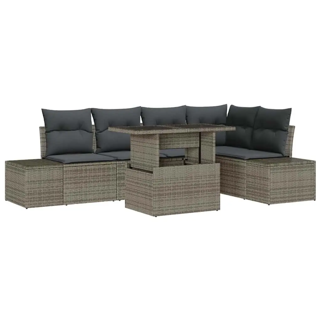 Garden Sofa Set 6 Pieces Grey Poly Rattan Outdoor Furniture with Storage Bench
