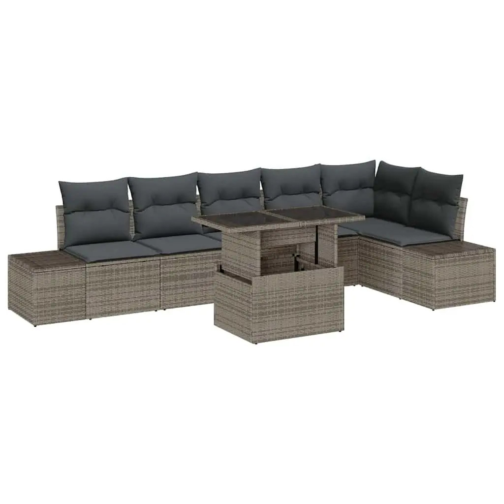 Grey Poly Rattan Garden Sofa Set 7 Piece Modular Outdoor Furniture with Cushions