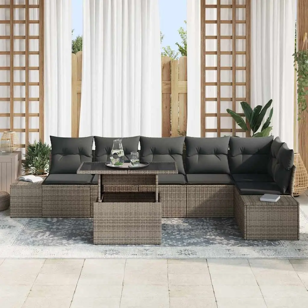 Grey Poly Rattan Garden Sofa Set 7 Piece Modular Outdoor Furniture with Cushions