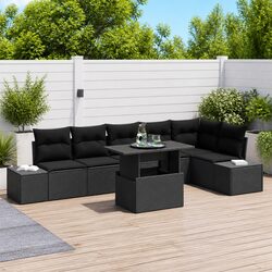 Garden Sofa Set 7pc Outdoor Modular Rattan Furniture with Storage Black