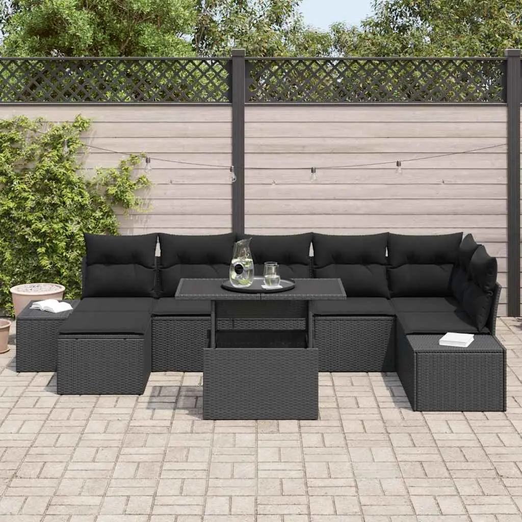 Garden Sofa Set 8 Pieces Black Poly Rattan Outdoor Furniture Sectional with