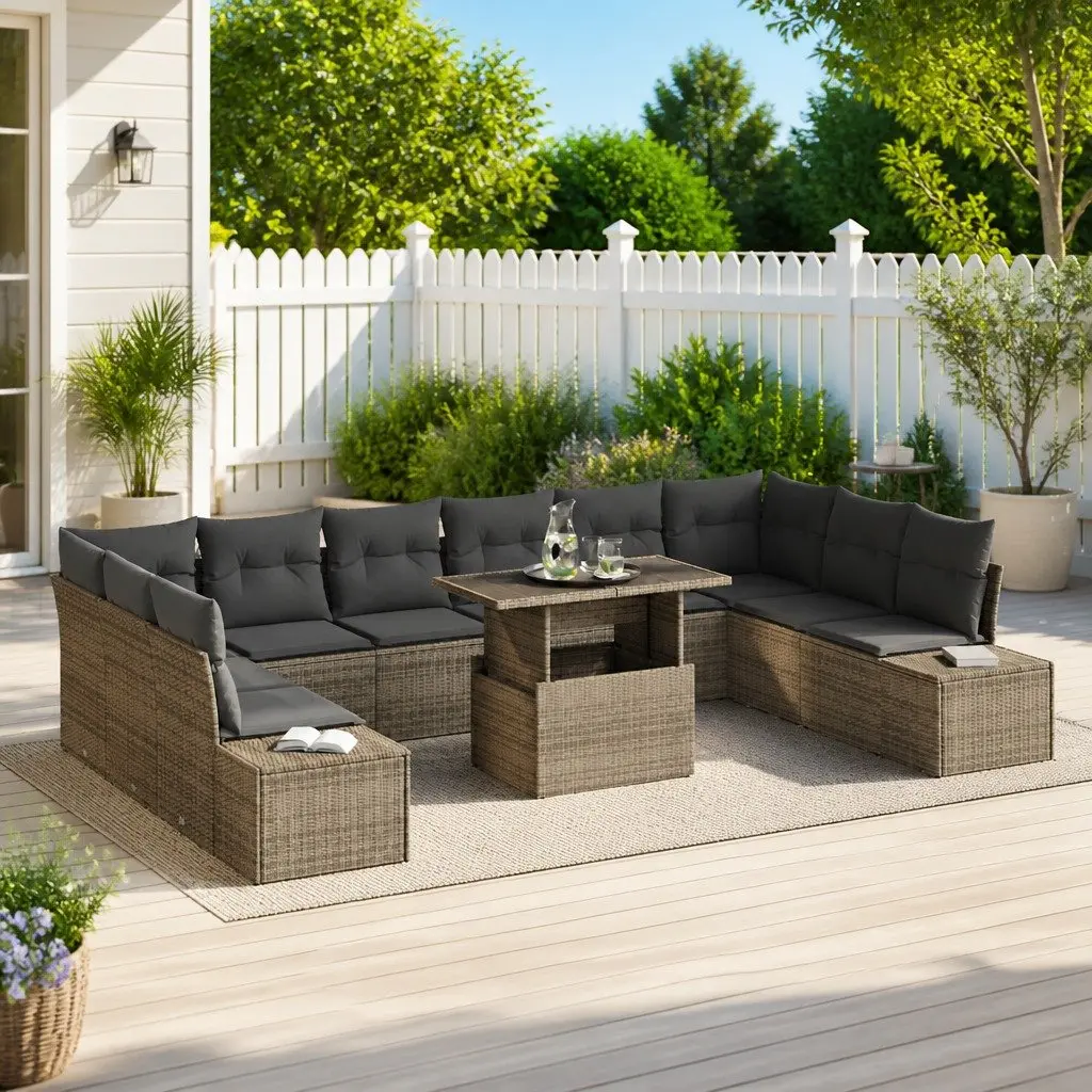 Garden Sofa Set Poly Rattan Modular 11 Piece Outdoor Furniture Grey