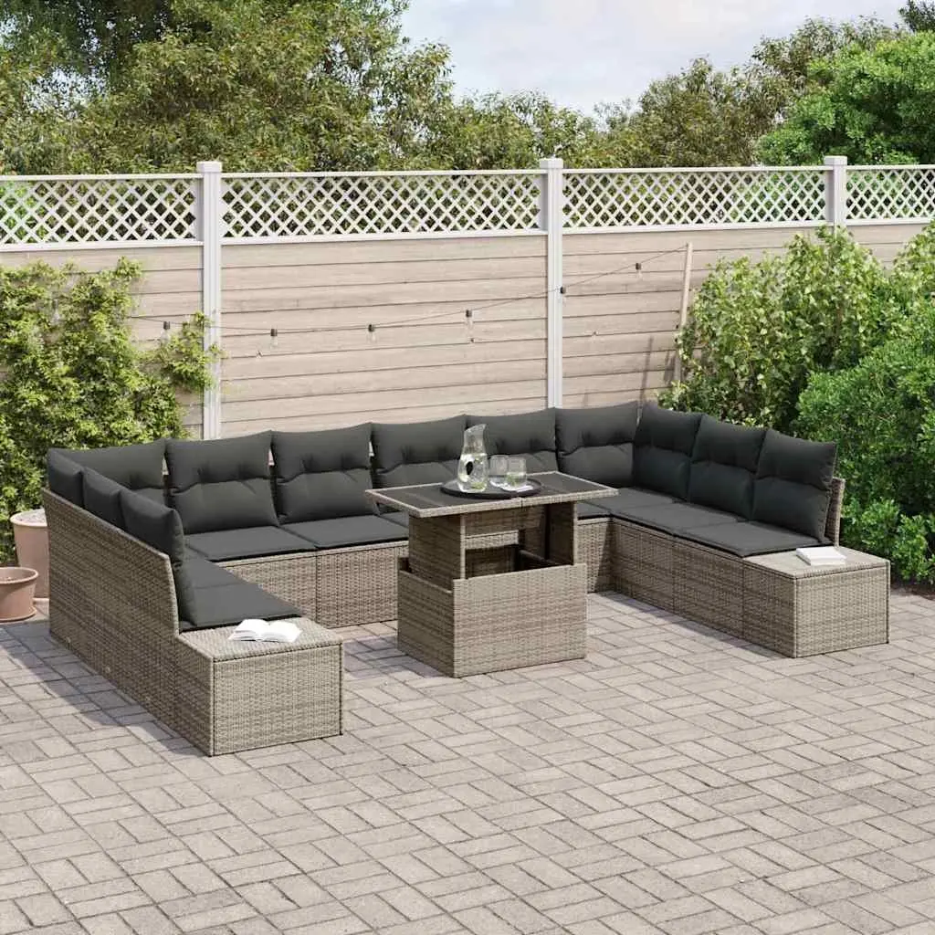 Garden Sofa Set Poly Rattan Modular 11 Piece Outdoor Furniture Grey