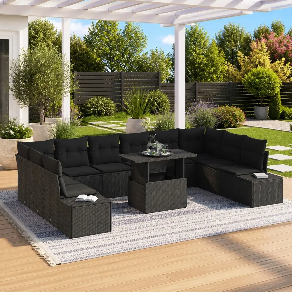 Modular Garden Sofa Set 11 Piece Steel Poly Rattan Black 344 x 209 x 85 cm