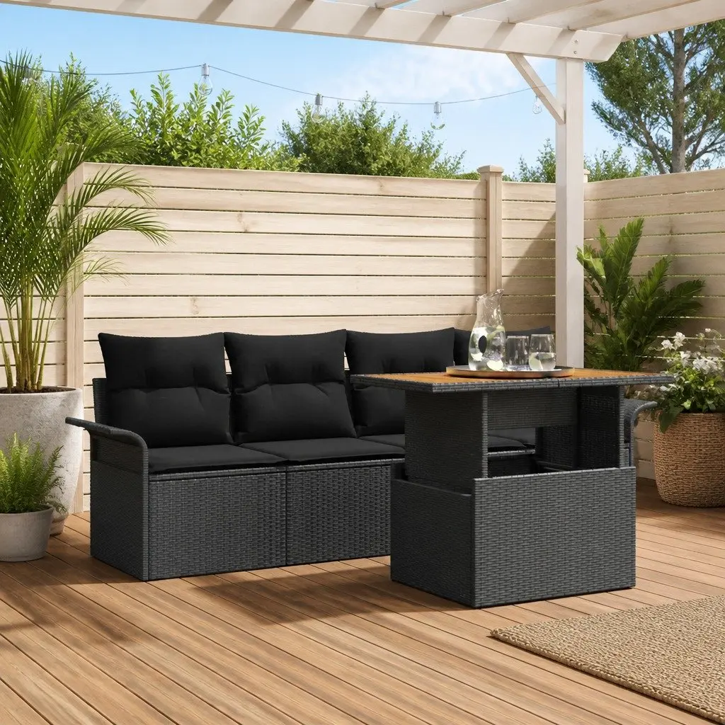 Garden Sofa Set Poly Rattan Modular 5 Piece Black Outdoor Furniture