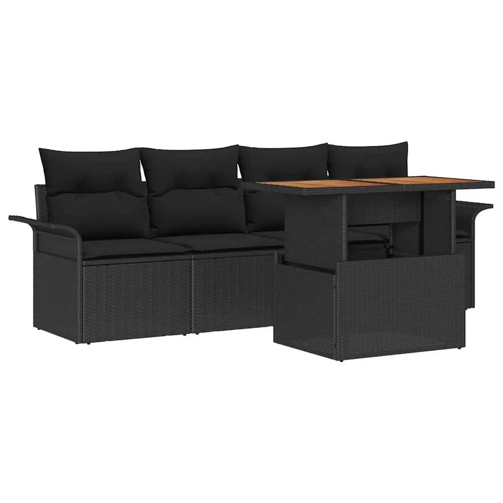 Garden Sofa Set Poly Rattan Modular 5 Piece Black Outdoor Furniture