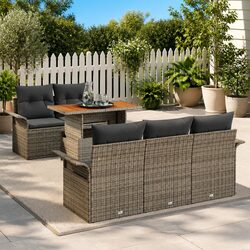 Garden Sofa Set Modular 6 Piece Outdoor Seating Patio Furniture Grey Poly Rattan