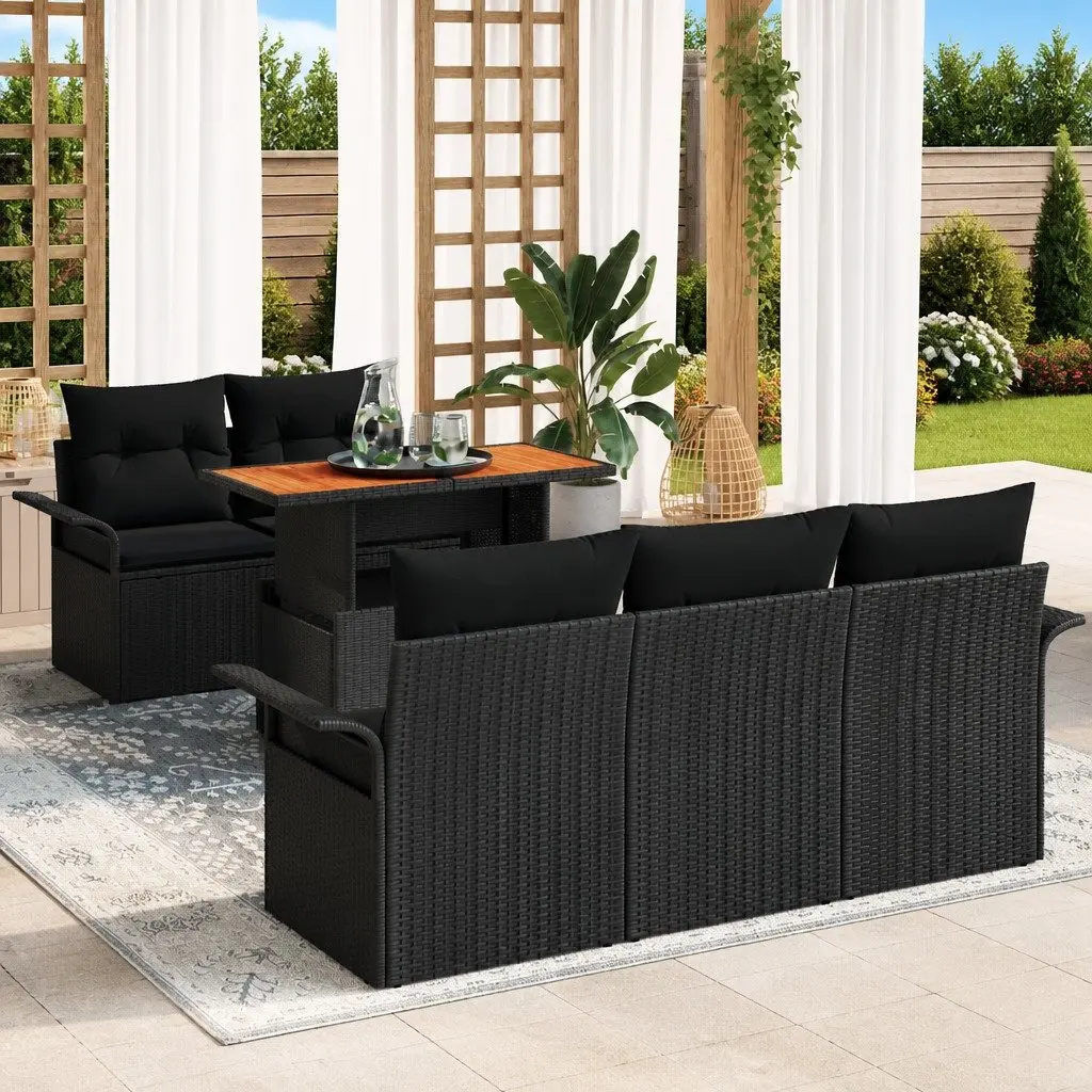 Garden Sofa Set Modular Poly Rattan 6 Piece Outdoor Furniture Black