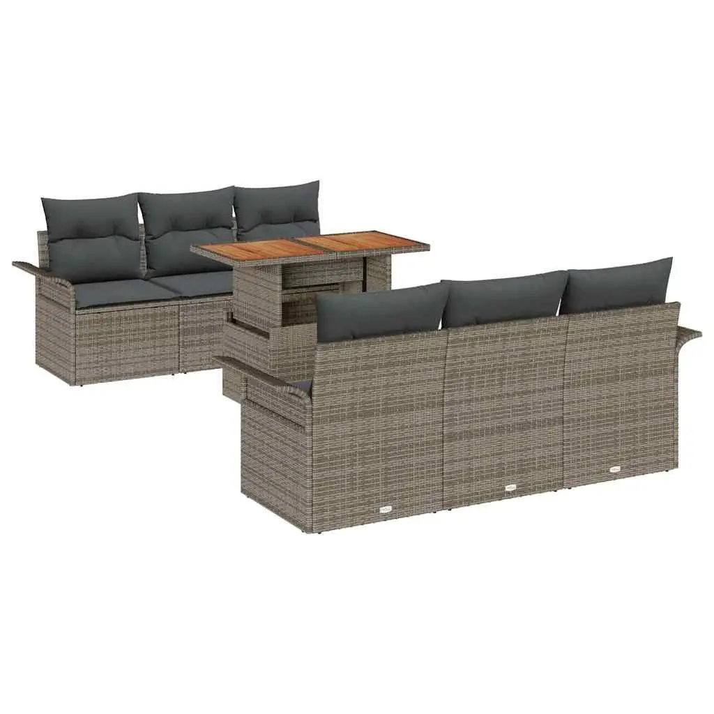 7 Seater Garden Modular Sofa Set Grey Poly Rattan Outdoor Furniture with Table for Patio Lounge