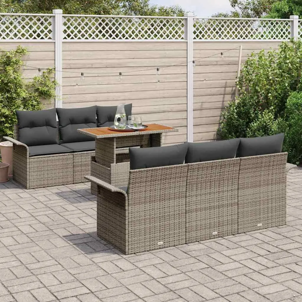 7 Seater Garden Modular Sofa Set Grey Poly Rattan Outdoor Furniture with Table for Patio Lounge