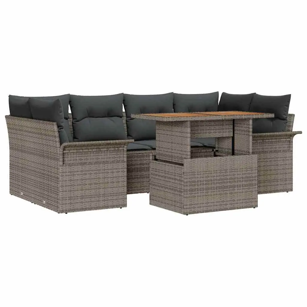 Garden Sofa Set Modular 7 Pieces Grey Poly Rattan Outdoor Furniture