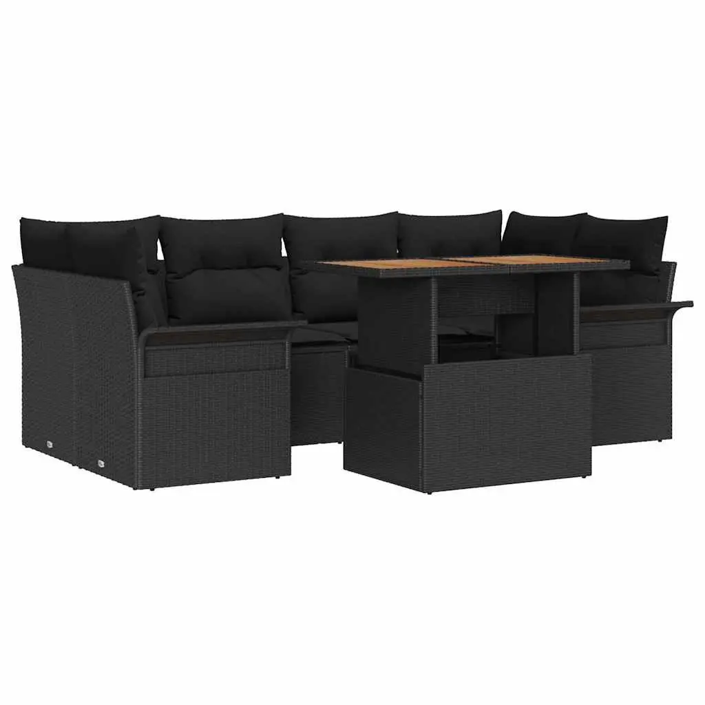 Garden Sofa Set 7pcs Outdoor Furniture Black Poly Rattan with Storage Modular