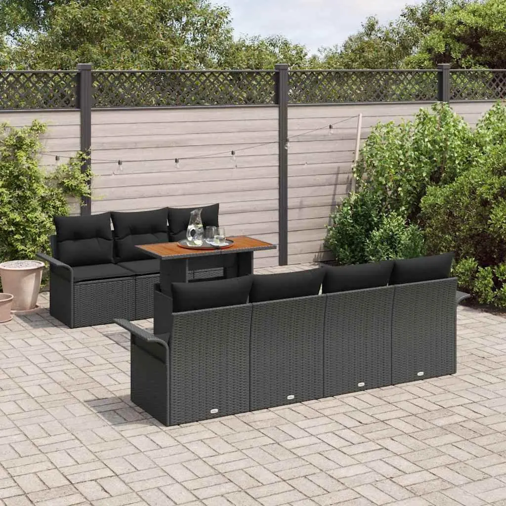 Garden Sofa Set 8 Piece Outdoor Furniture Black Poly Rattan Modular Seating