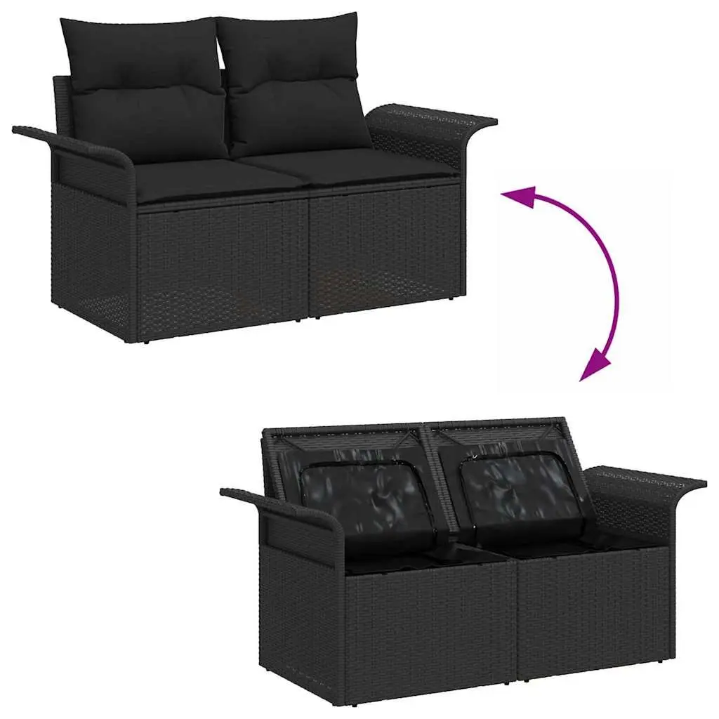 Garden Sofa Set 8 Piece Outdoor Furniture Black Poly Rattan Modular Seating