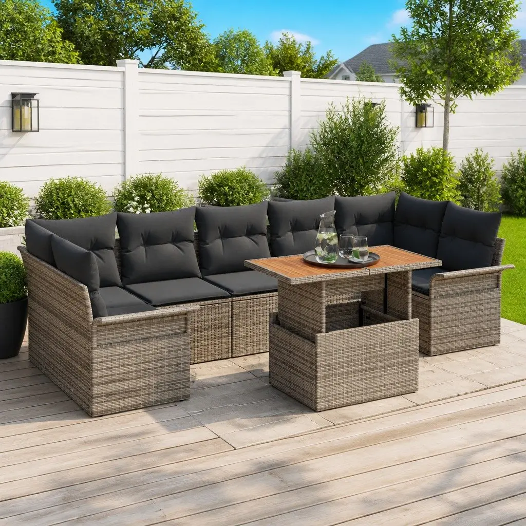 Garden Sofa Set Modular Poly Rattan 8 Seater Outdoor Lounge Furniture Grey
