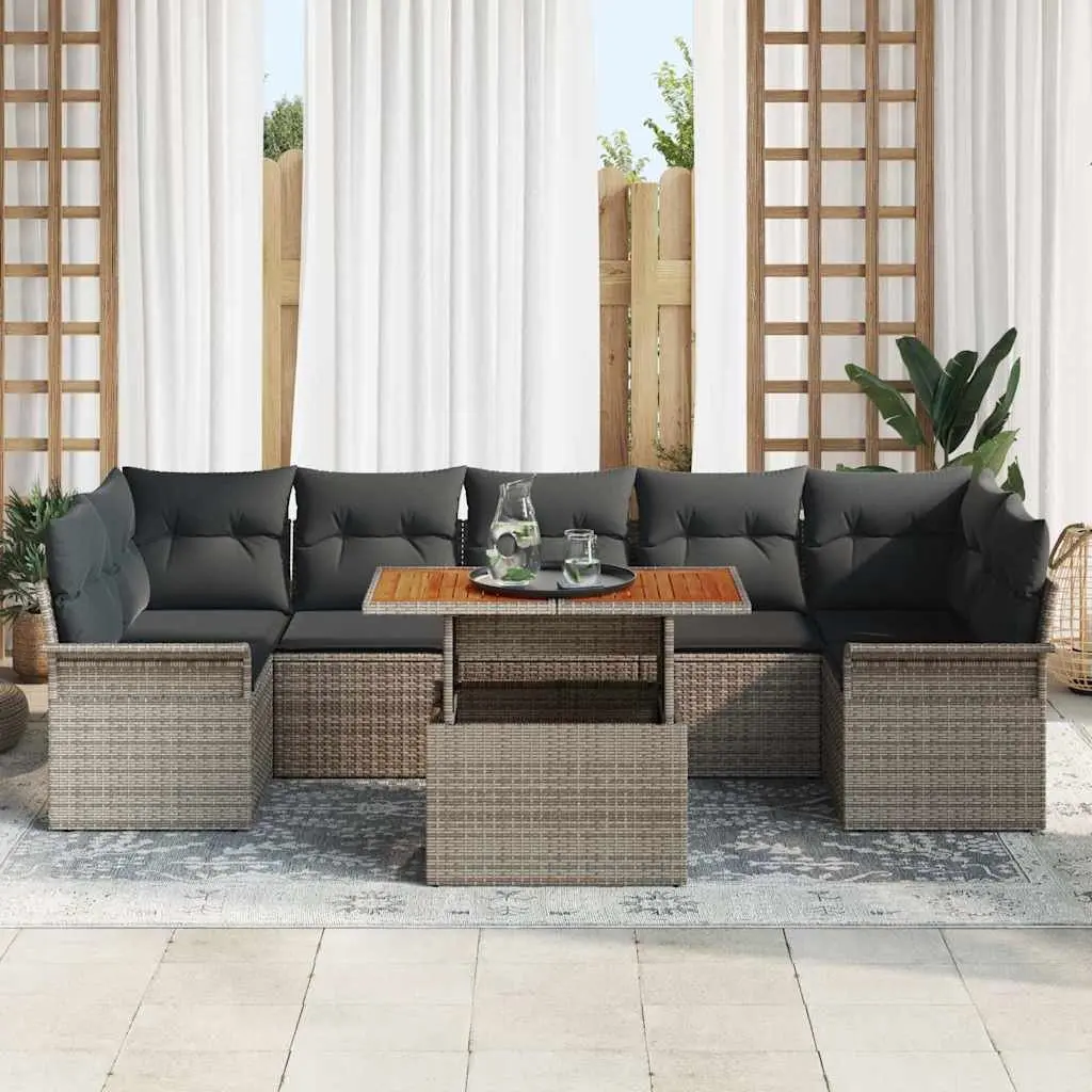 Garden Sofa Set Modular Poly Rattan 8 Seater Outdoor Lounge Furniture Grey