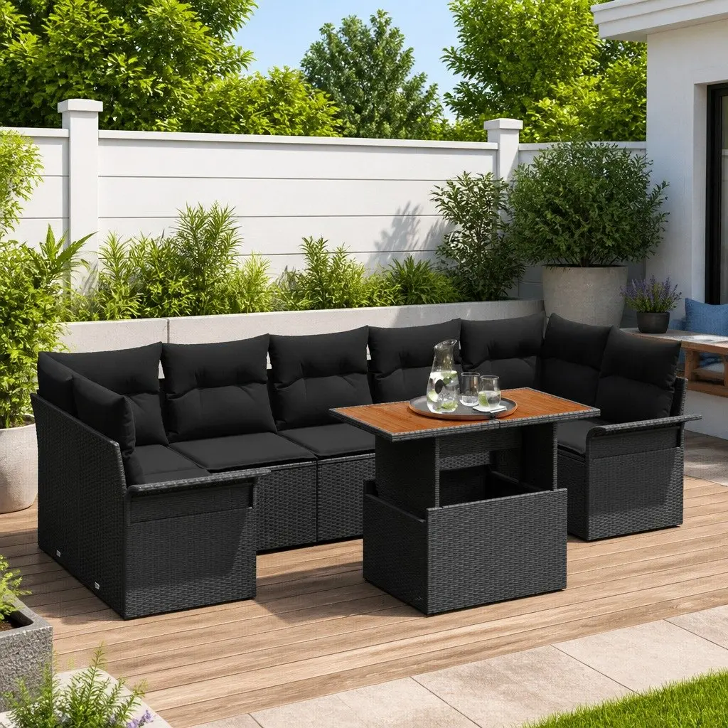 Garden Sofa Set Poly Rattan 8 Piece Outdoor Lounge Suite Black
