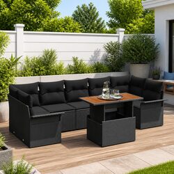 Garden Sofa Set 8 Seater Outdoor Furniture with Storage Modular Black Rattan