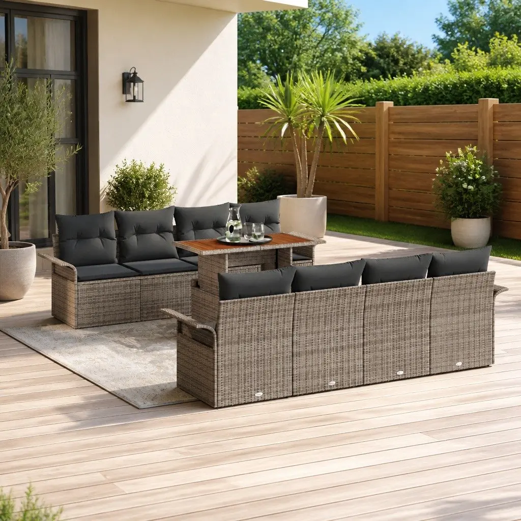 9 Piece Modular Rattan Sectional Garden Sofa Set with Storage Grey