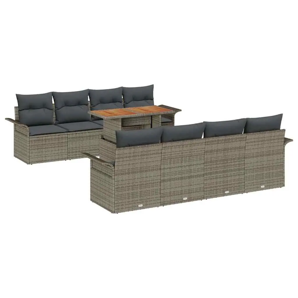 9 Piece Modular Rattan Sectional Garden Sofa Set with Storage Grey