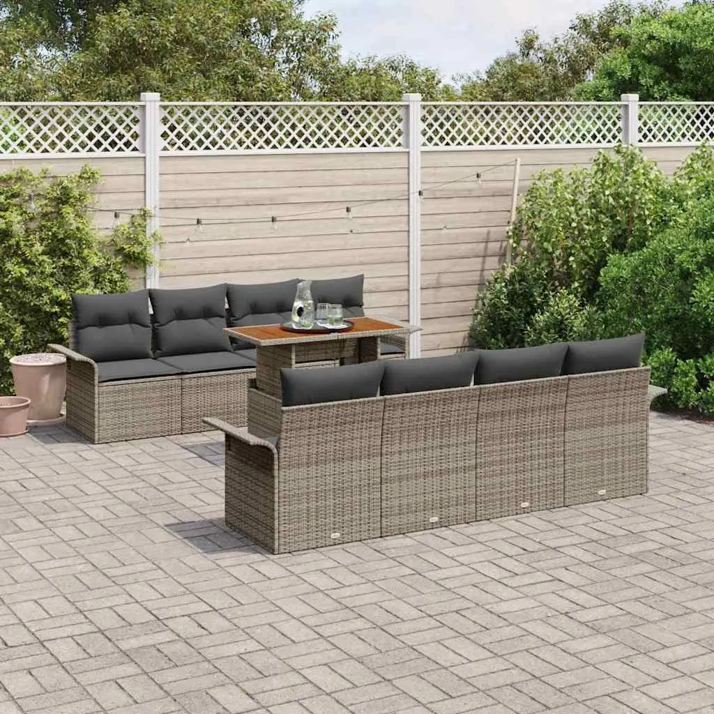 9 Piece Modular Rattan Sectional Garden Sofa Set with Storage Grey
