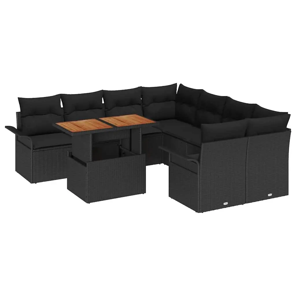 Modular Garden Sofa Set 9 Piece Poly Rattan Outdoor Furniture Black
