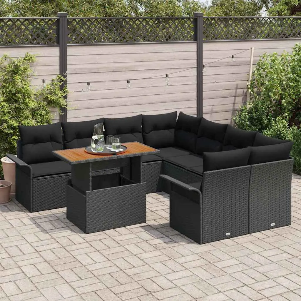 Modular Garden Sofa Set 9 Piece Poly Rattan Outdoor Furniture Black