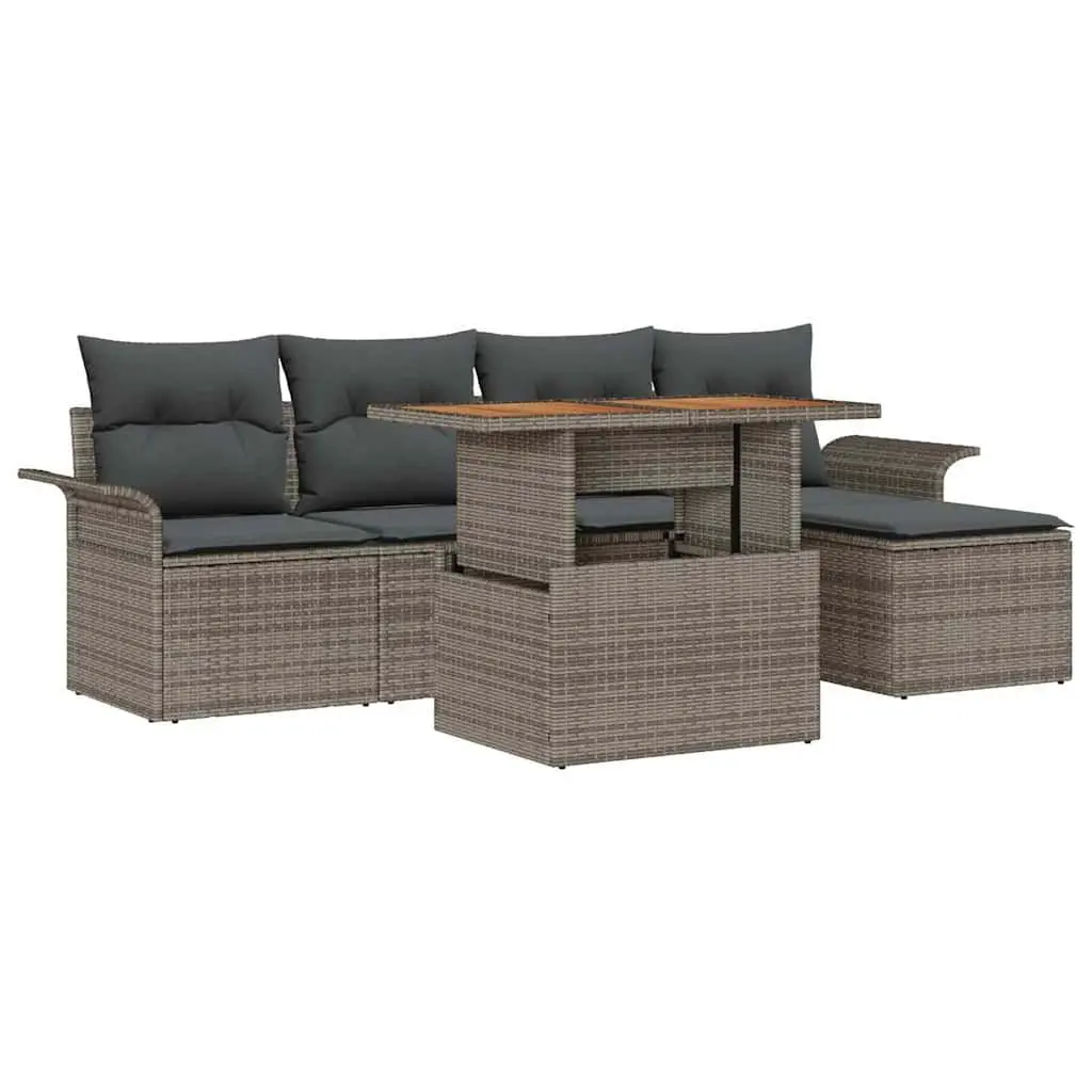 Outdoor Garden Sofa Set Modular Poly Rattan 6 Piece Grey