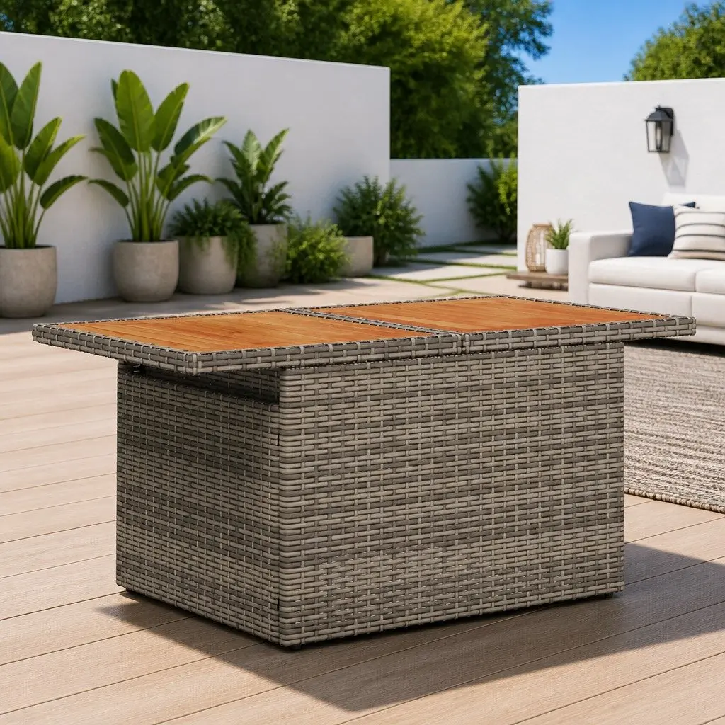 Outdoor Sofa Set Poly Rattan Coated Steel 6 Piece Grey Modular Garden Furniture with Storage Compartments