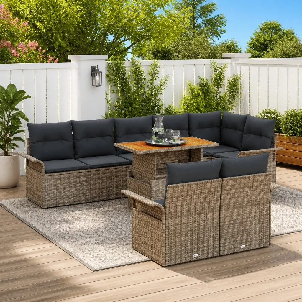 Garden Sofa Set Poly Rattan 9 Piece Modular Seating Grey