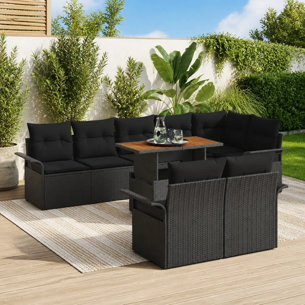 Outdoor Garden Sofa Set 9 Piece Modular Poly Rattan Furniture Black with Storage