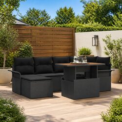 Outdoor Garden Sofa Set 7 Pieces Black Poly Rattan Modular Furniture with
