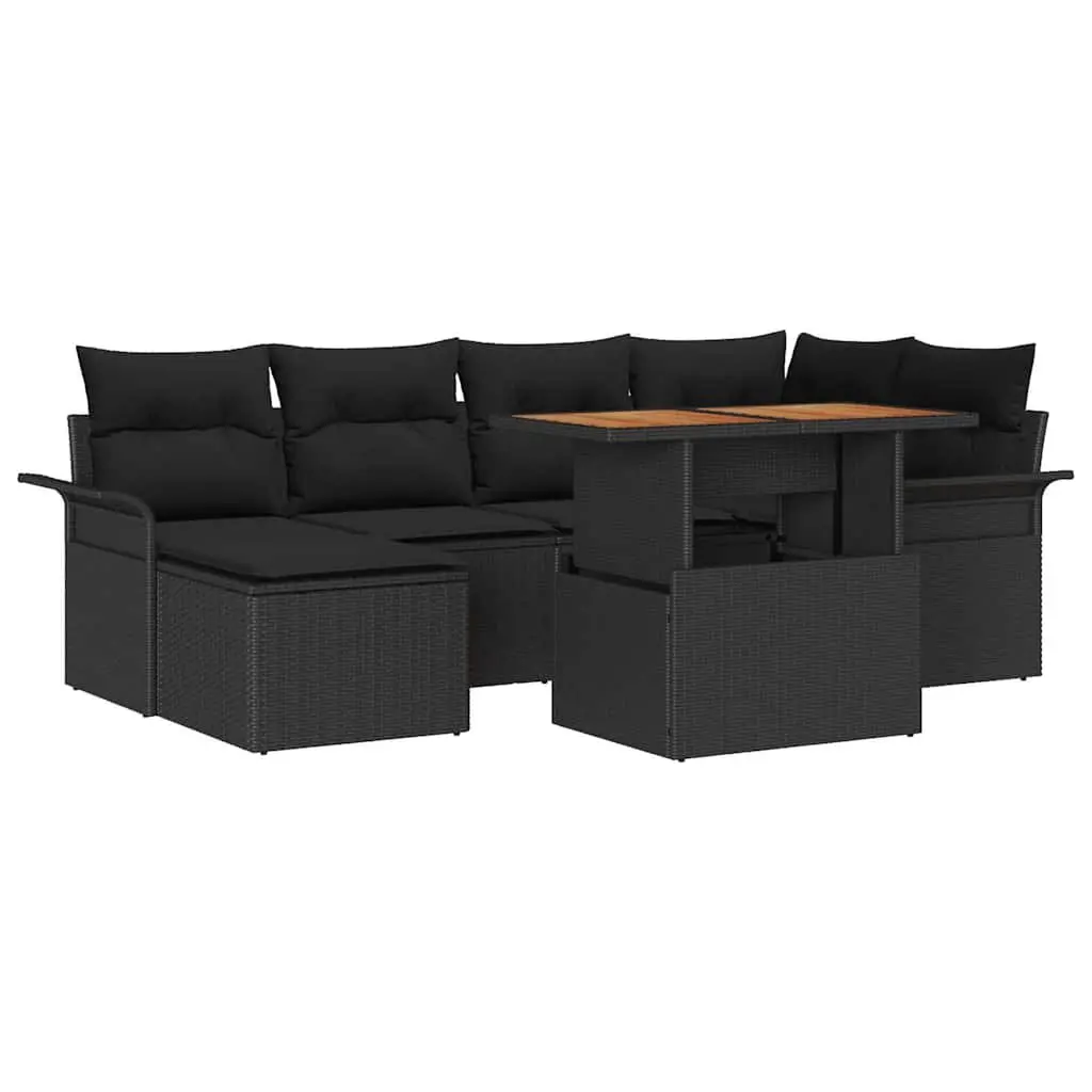 Outdoor Garden Sofa Set Black Poly Rattan Modular 7 Pieces