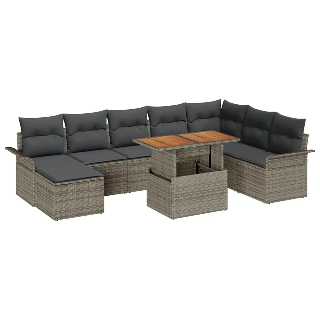 Outdoor Rattan Sofa Set Modular Poly Rattan 9 Pieces Grey Garden Furniture