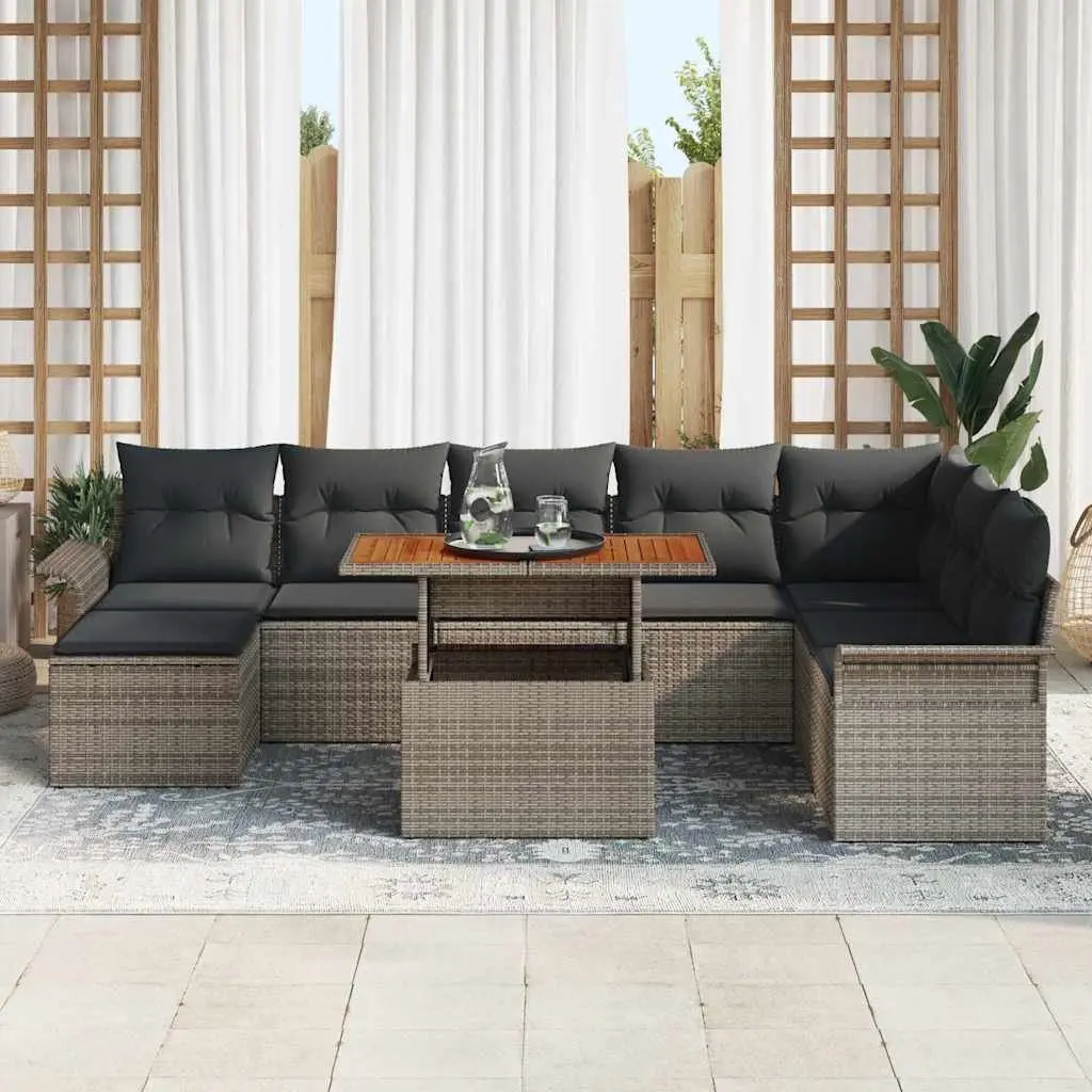 Outdoor Rattan Sofa Set Modular Poly Rattan 9 Pieces Grey Garden Furniture