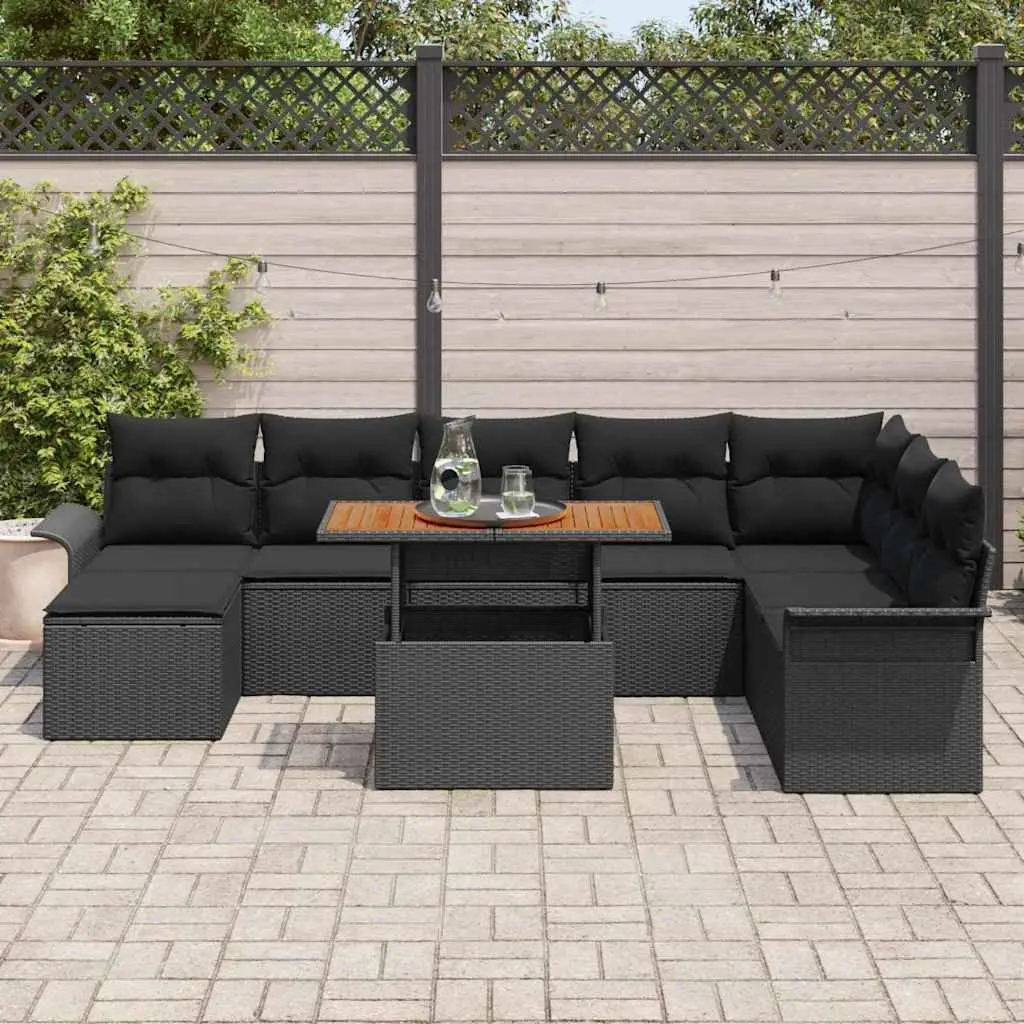 Outdoor Rattan Sofa Set Modular Poly Rattan 9 Piece Black