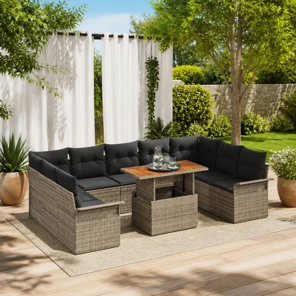 Garden Sofa Set 10 Pieces Grey Poly Rattan Outdoor Furniture Modular Seating