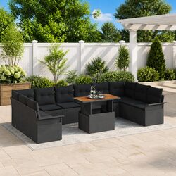 Outdoor Rattan Sofa Set 9 Piece Modular Garden Furniture with Storage Black