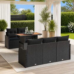 Outdoor Garden Sofa Set 6 pcs Black Poly Rattan Modular Seating Storage Table
