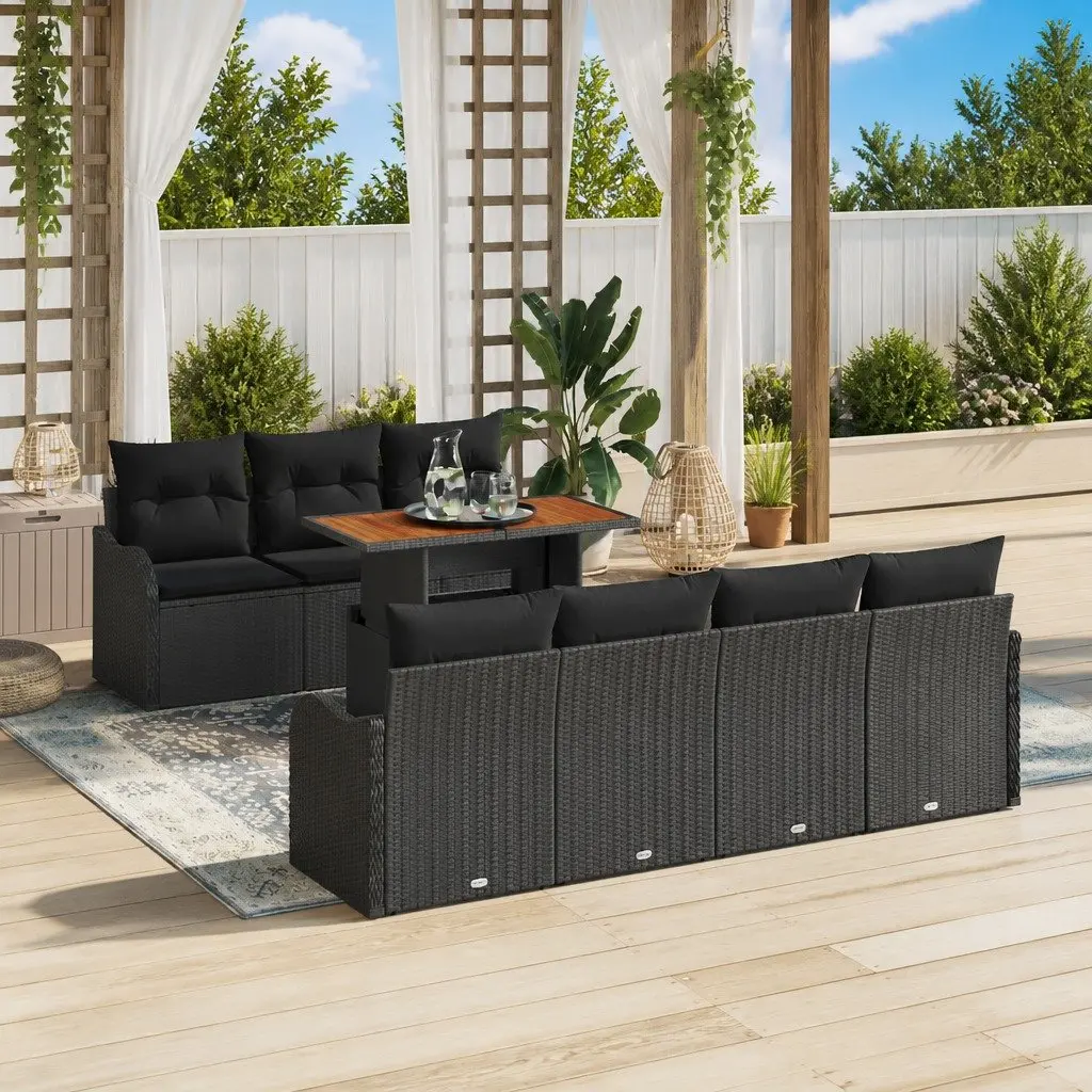 Outdoor Garden Sofa Set Modular Poly Rattan 8 Piece Black