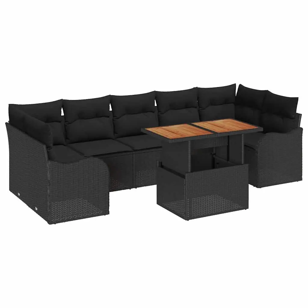 Garden Sofa Set 8 Pieces Black Poly Rattan Outdoor Furniture with Storage Seats