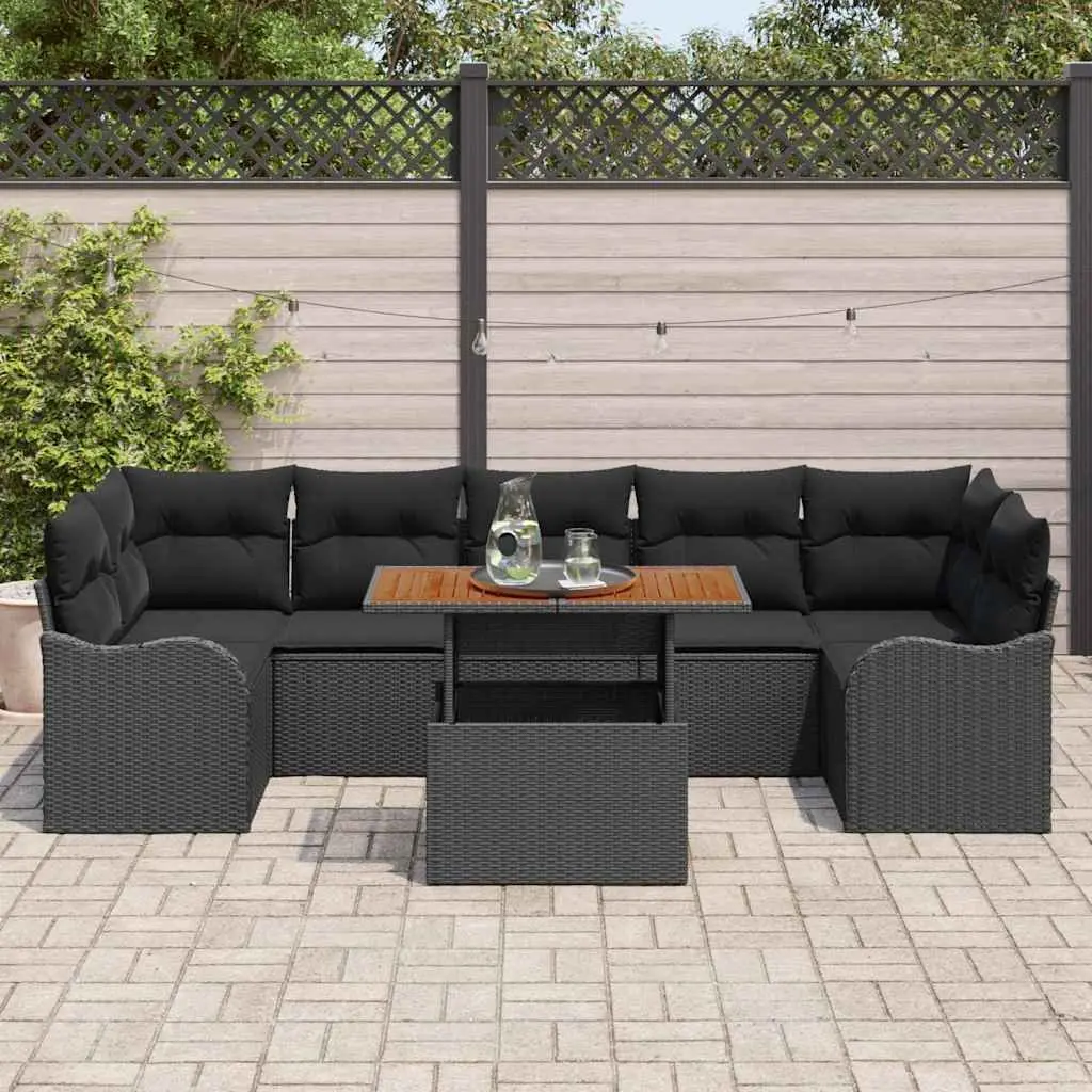 Garden Sofa Set 8 Pieces Black Poly Rattan Outdoor Furniture with Storage Seats