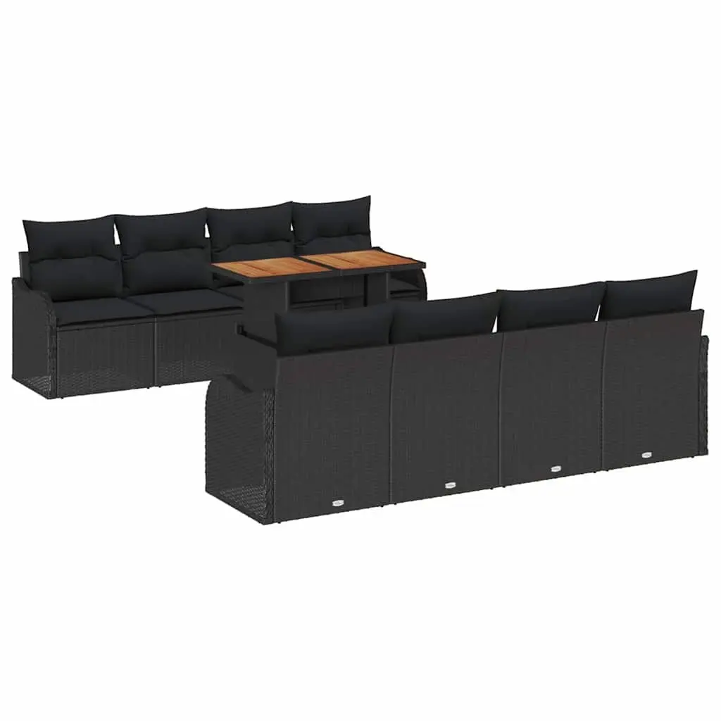 Garden Sofa Set Poly Rattan 9 Piece Outdoor Furniture Black with Storage Table