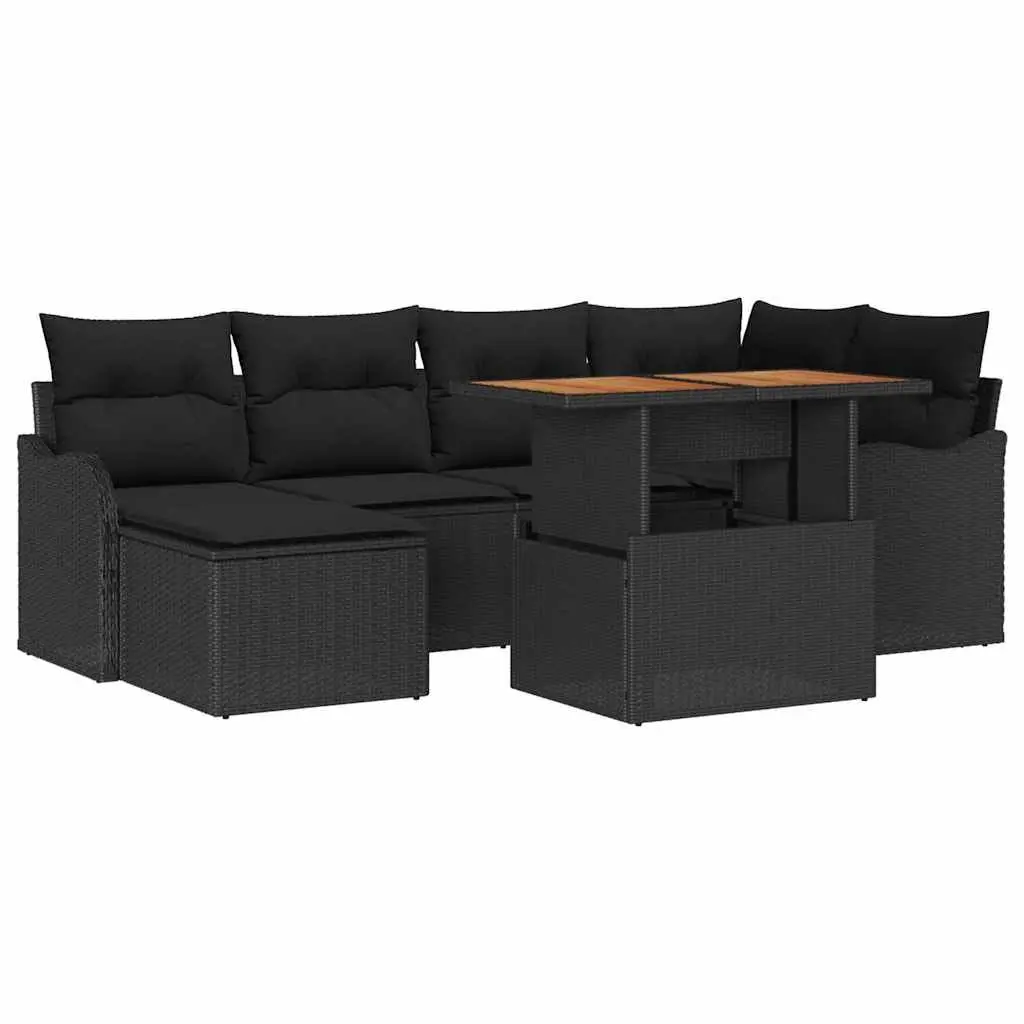 Garden Sofa Set Poly Rattan Modular 7 Piece Outdoor Lounge Furniture Black