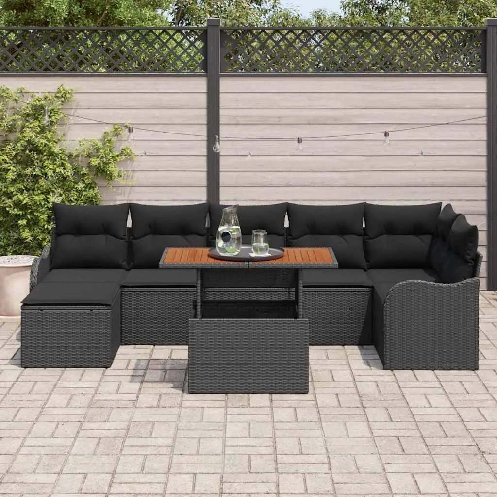Garden Sofa Set 8 Pieces Black Poly Rattan Outdoor Furniture with Storage