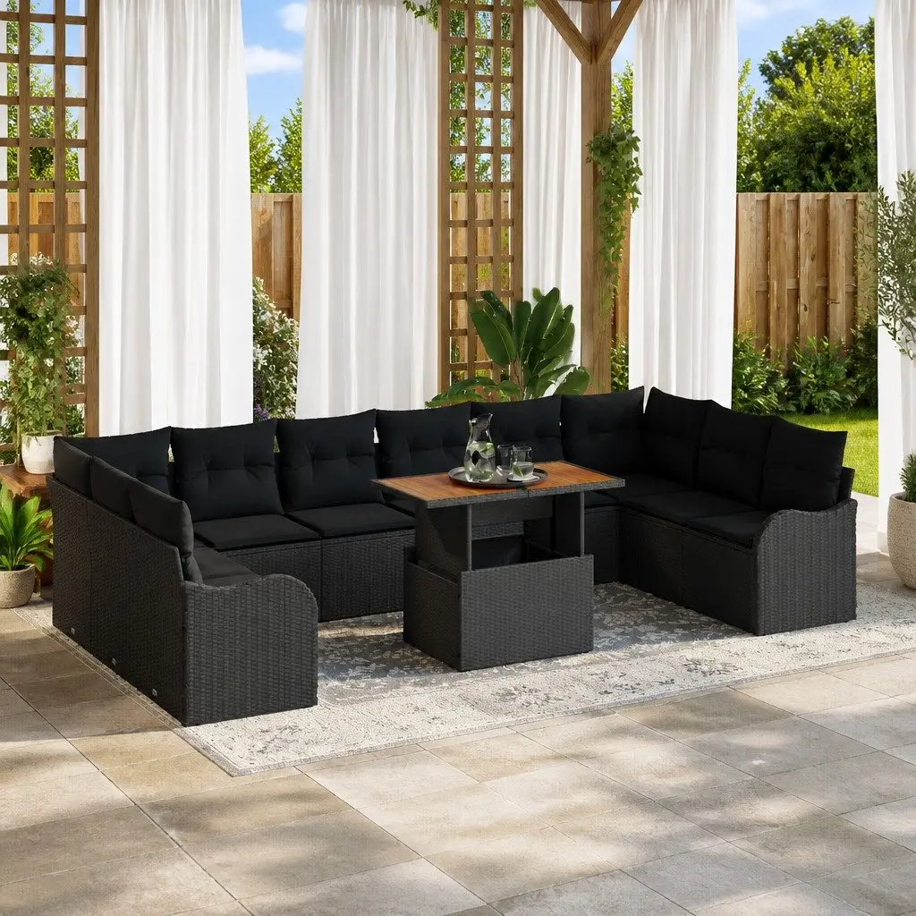 Outdoor Garden Sofa Set Modular Poly Rattan Steel Frame Black 11 Piece