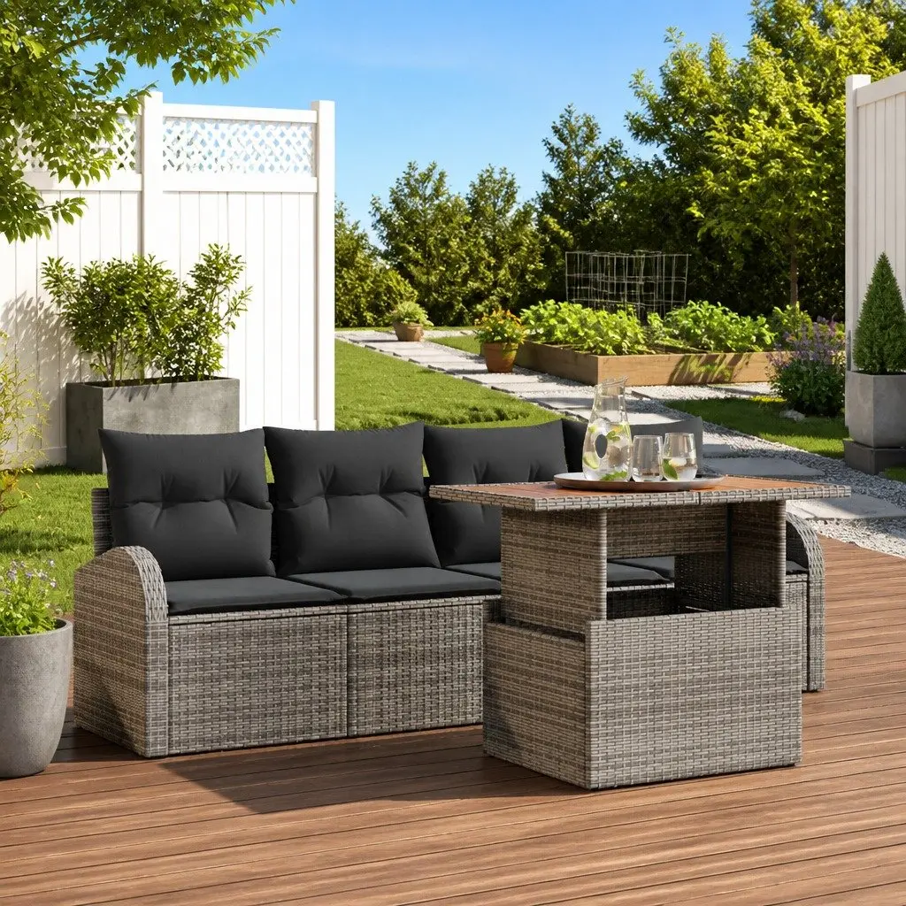 Garden Sofa Set Modular Outdoor Furniture 5 Piece Storage Table Grey