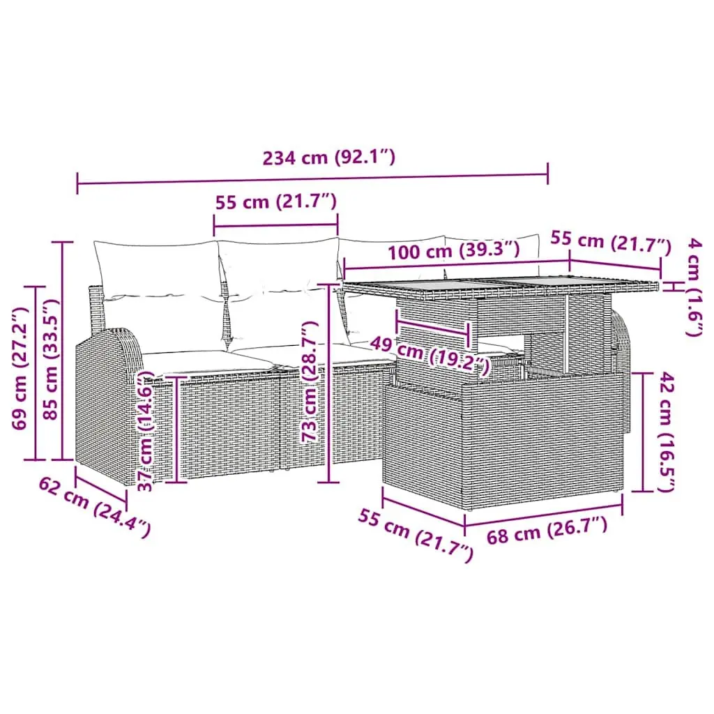 Garden Sofa Set Modular Outdoor Furniture 5 Piece Storage Table Grey
