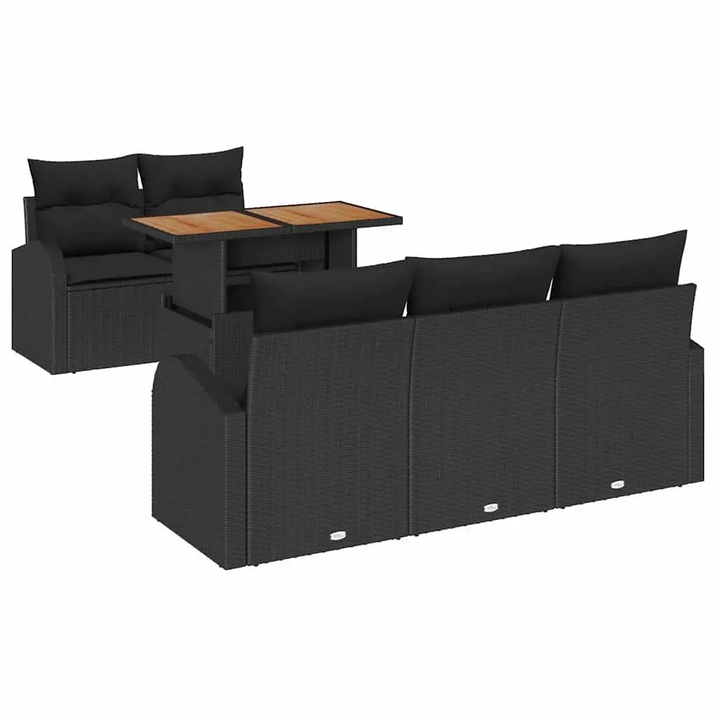 Garden Sofa Set 6 Pieces Black Poly Rattan Outdoor Furniture with Storage